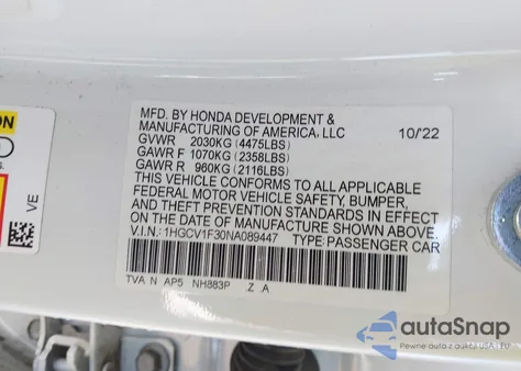 2022 Honda Accord Sport from USA, damaged, VIN 1HGCV1F30NA089447